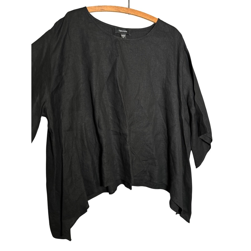 Karen Kane XL 100% Linen Oversized Boxy Top 3/4 Sleeve Round Neck Lagenlook Goth